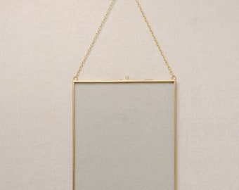 8x10&quot; Brass & Glass Vertical Hanging Photo Frame in Gold