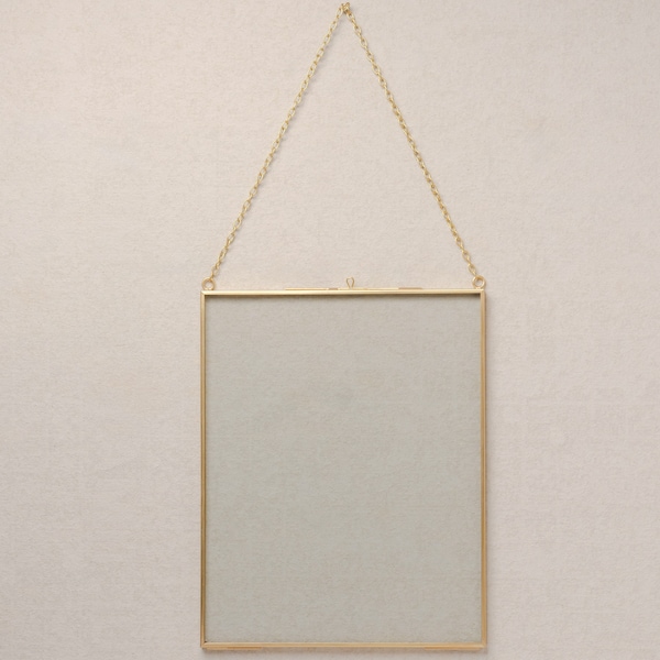 8x10" Brass & Glass Vertical Hanging Photo Frame in Gold