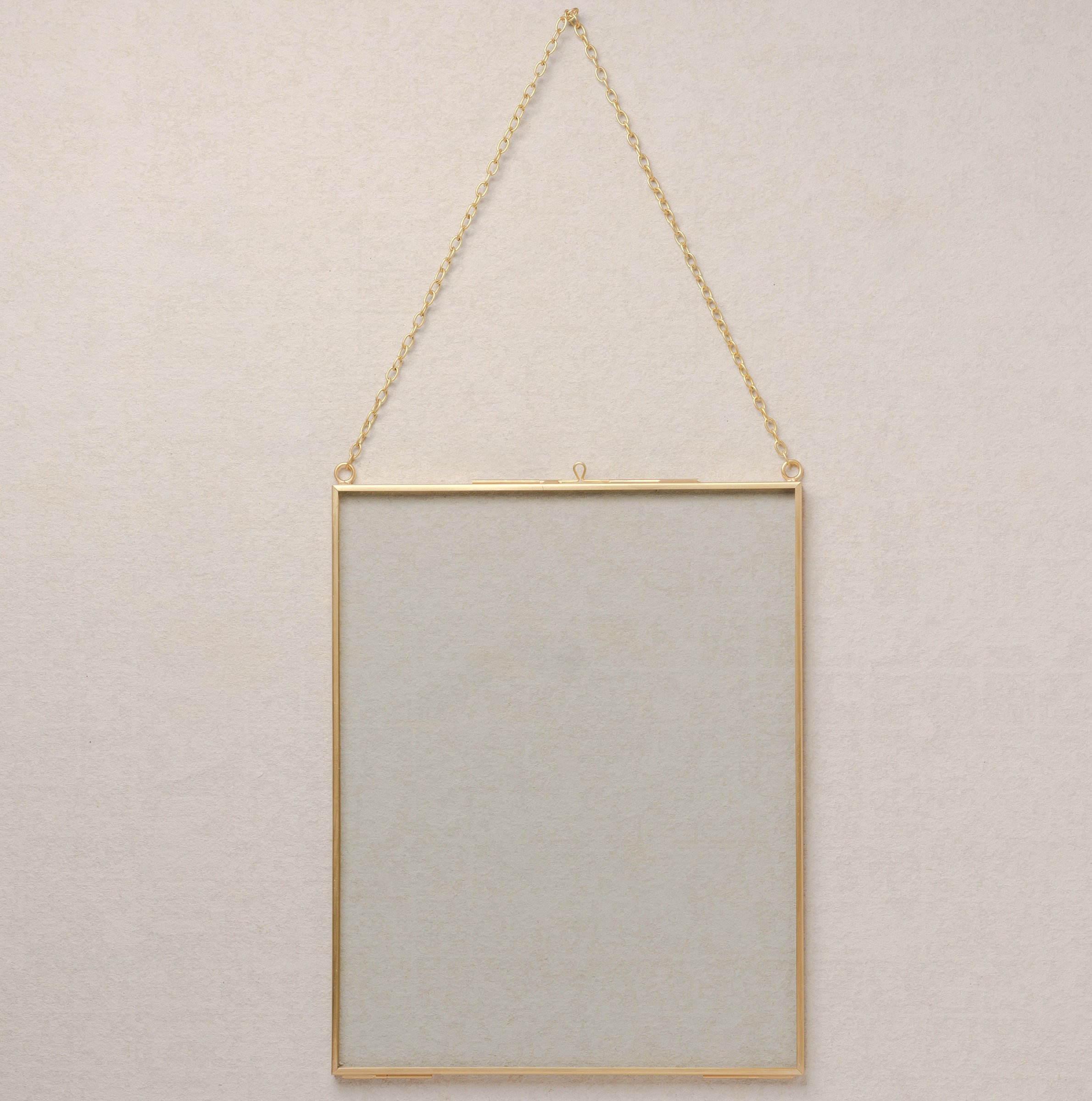 8x10" Brass & Glass Vertical Hanging Photo Frame in Gold
