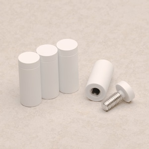 Puede incluir: Cuatro tapones cilíndricos de plástico blanco con un tornillo plateado y una tapa de plástico blanco. Los tapones se utilizan para cubrir agujeros en las paredes.