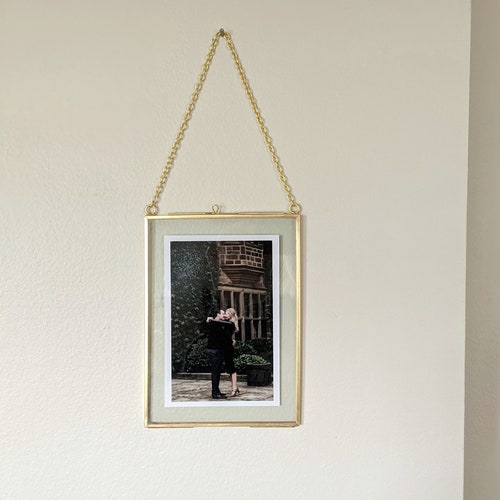 5x7 Brass & Glass Vertical Hanging Photo Frame in Gold Etsy