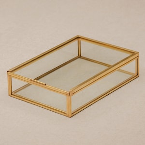 4x6&quot; Brass & Glass Photo Print Box with Sliding Lid