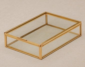 4x6" Brass & Glass Photo Print Box with Sliding Lid
