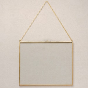8x10" Brass & Glass Horizontal Hanging Photo Frame in Gold