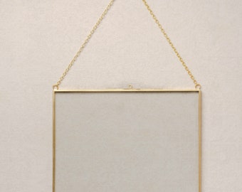 8x10" Brass & Glass Horizontal Hanging Photo Frame in Gold