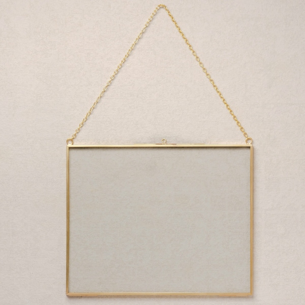 8x10" Brass & Glass Horizontal Hanging Photo Frame in Gold