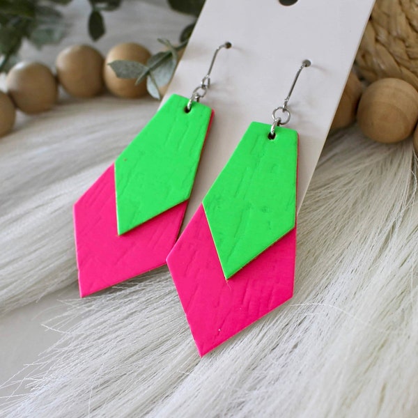 Neon Earrings, Multi Color, Fluorescent Earrings, Hot Pink Earrings, Neon Green Earrings, Neon Yellow Earrings, Neon Fashion, 80's Earrings