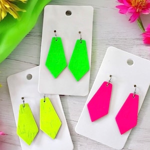 Neon Earrings, Fluorescent Earrings, Hot Pink Earrings, Neon Green Earrings, Neon Yellow Earrings, Neon Fashion, 80's Earrings, Bright