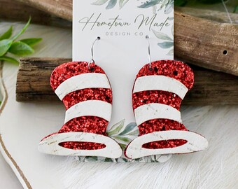 Red & White Hat Earrings, Book Earrings, Reading Earrings, Earrings, Library, Back to School, Elementary, Teacher Appreciation, Love to Read