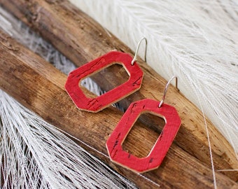 Ohio Earrings, Ohio Game Day Earrings, Cute Ohio Earrings, Tailgate Earrings, Ohio Jewelry, Red Ohio Earrings, Wood Ohio Earrings