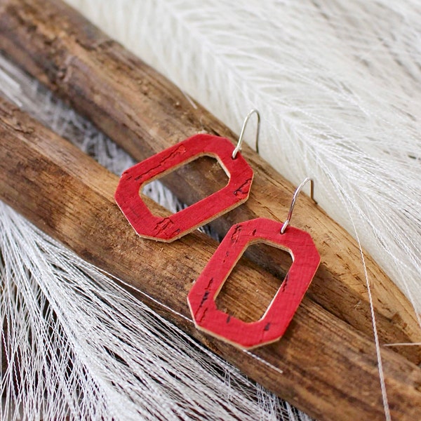 Ohio Earrings, Ohio Game Day Earrings, Cute Ohio Earrings, Tailgate Earrings, Ohio Jewelry, Red Ohio Earrings, Wood Ohio Earrings