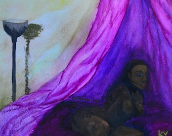Stampa artistica originale "La principessa del cuscino", realizzata con la tecnica dell'acquerello: aggiungi un tocco fiabesco al tuo spazio!