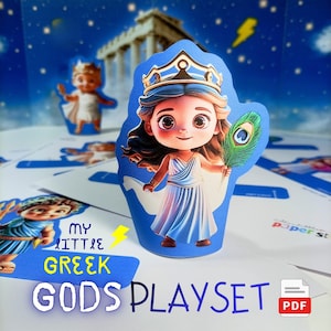Set di gioco stampabile sulla mitologia greca - Set di marionette con storie sugli dei greci, gioco di finzione aperto, gioco drammatico, attività di homeschooling, PDF