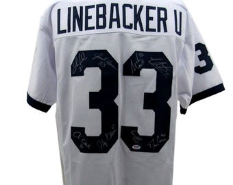 8 Signatures Penn State/PSU Linebacker White Custom Jersey