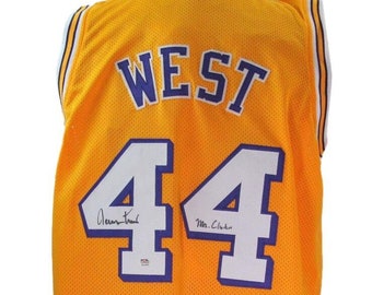Jerry West Autographed & Framed Blue Throwback Lakers Jersey