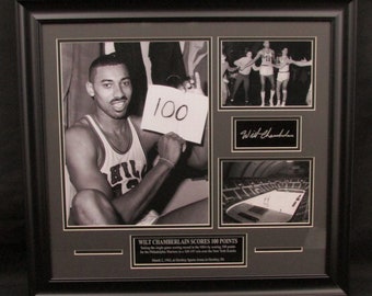 Wilt Chamberlain 100 Point Game at Hershey Arena Framed Collage with Laser Engraved Autograph