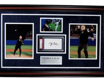 George W. Bush Former President Signed Cut Card with Photo Collage Framed PSA/DNA