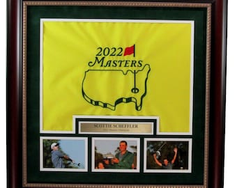 2022 Masters Pin Flag with a Scottie Scheffler Photo Collage Framed