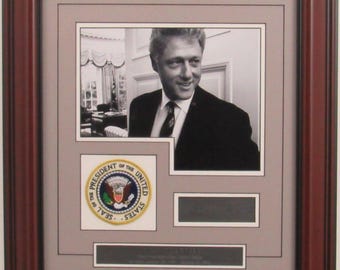 Bill Clinton US President Laser Signed 8x10 B/W Photo & Patch Framed