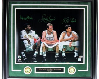 Bird Parrish & McHale HOF Celtics Signed 16x20 Photo Framed