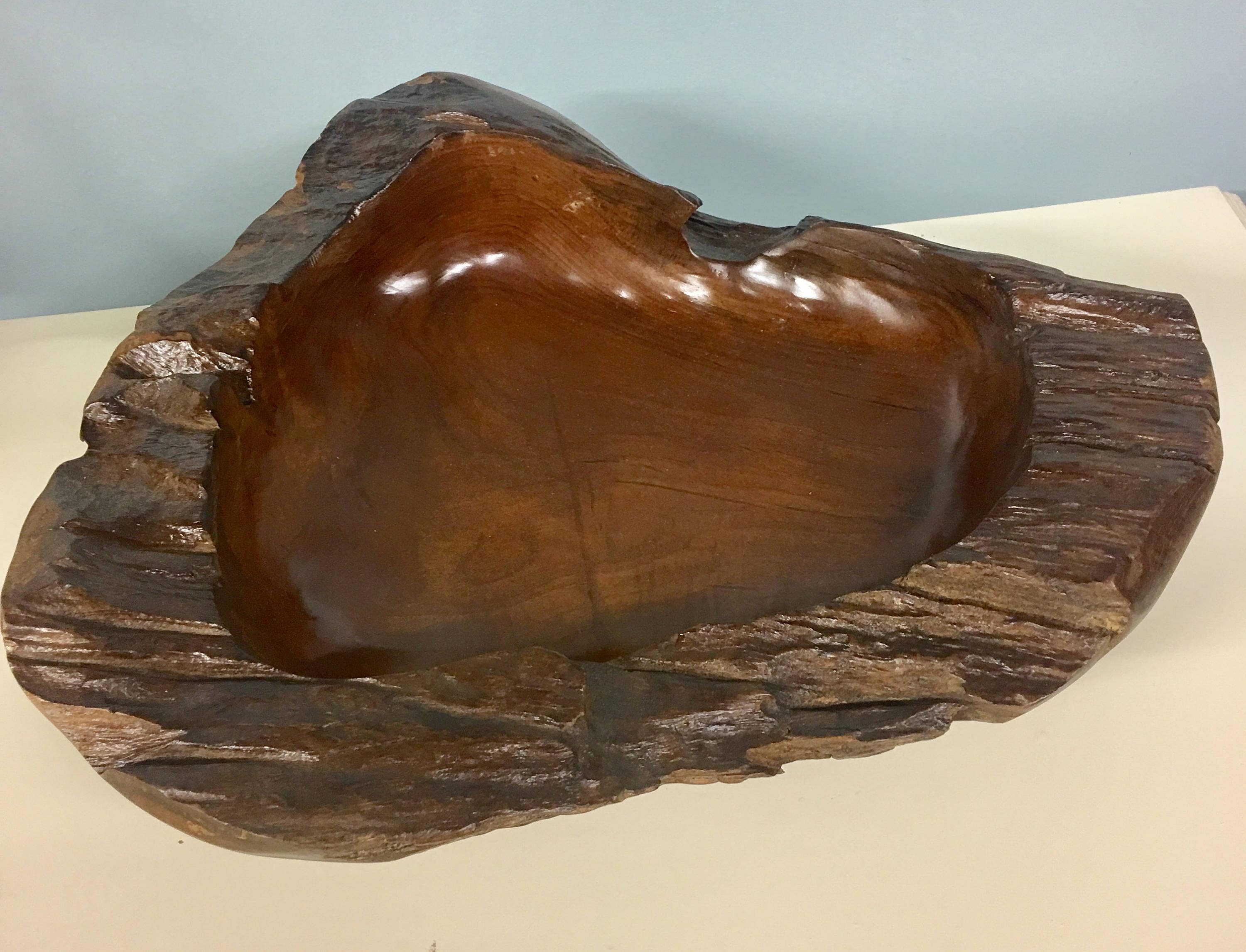 Polished, Solid Teak Root, Wooden Hand Carved, Fruit or Salad Bowl