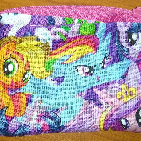 My Little Pony Rainbow Dash, Twilight Sparkle, Pinkie Pie, Rarity, Apple Jack Cadance Mini Canvas Zipper Pouch Bag, Coin Purse with Keychian