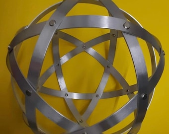 Genesa Pentasphere 32 cm diameter in Brushed Natural Aluminium, bands 20 mm wide, symmetrically intertwined and fixed with studs
