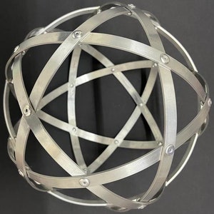 Genesa Brushed Natural Aluminium Pentasphere 21 cm diameter with symmetrical braided 10 mm bands fixed with aluminium rivets