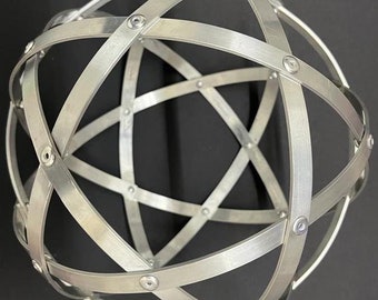 Genesa Brushed Natural Aluminium Pentasphere 21 cm diameter with symmetrical braided 10 mm bands fixed with aluminium rivets