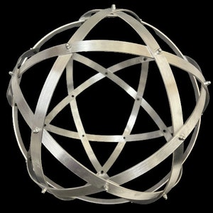 Genesa Natural Brushed Aluminum Pentasphere 32cm diameter with 15mm intertwined symmetrical bands secured with gray acorn nuts