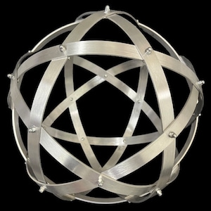 Genesa Natural Brushed Aluminum Pentasphere 25cm diameter with 15mm intertwined symmetrical bands secured with gray acorn nuts