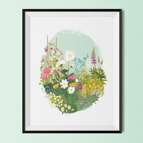 Wildflower Botanical Garden Art Print Floral Illustration Etsy