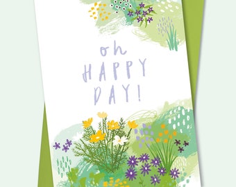 Oh Happy Day card | floral card | Congratulations card | Wedding card | Engagement card | Blank inside