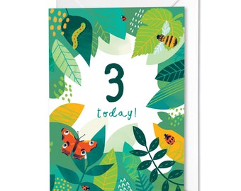 3rd birthday card | Animal 3rd Birthday Card | For Girl | For Boy | Cute 3rd Birthday Card | Creepy Crawly birthday card