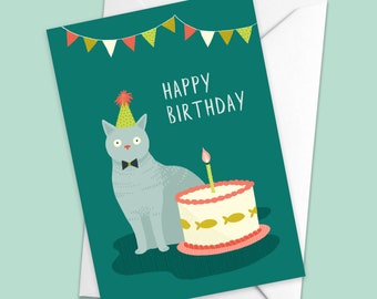 Cat in hat A6 card | Cat lover card | Birthday card | Cat birthday card