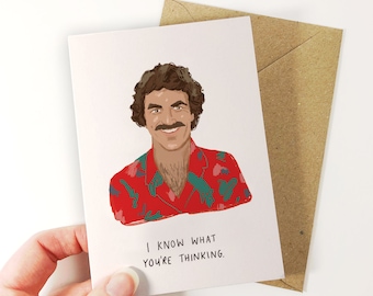 A6 card inspired by Tom Selleck | Magnum PI | Classic 80s tv show