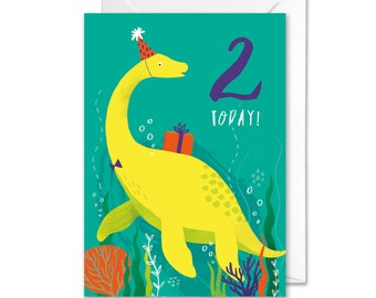 Dinosaur 2nd Birthday | Kids Cute Birthday Card | 5x7in