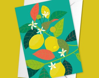 Lemon Card / Ricetta sul retro / Bright Birthday Card / Food Lover Card