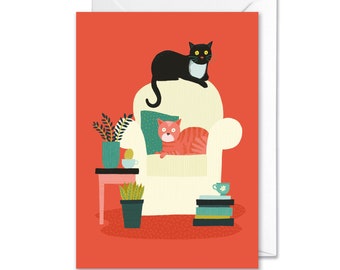 Cats at home greetings card | Cat lover card | A6 greetings card | Blank Inside