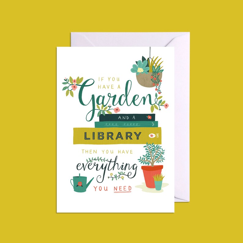 Garden Library Quote Birthday Any Occasion A6 Greetings Card Etsy