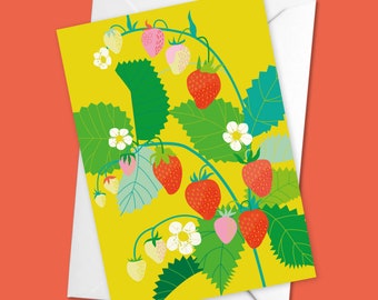 Strawberry Card | Recipe on back | Bright Birthday Card | Botanical card | Food lover card
