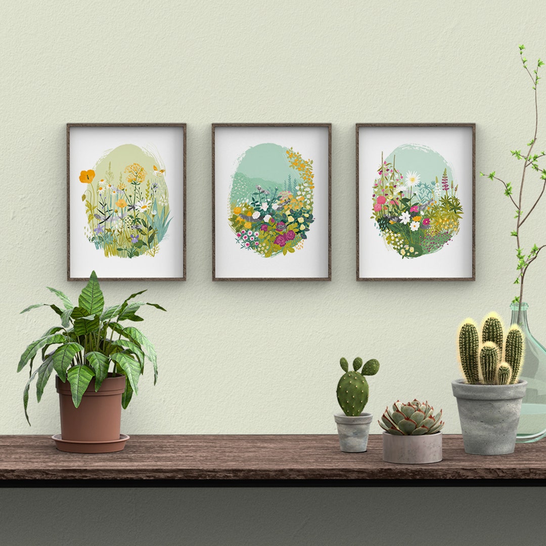 Set of 3 A4 or A3 Botanical Prints | Wall Art | Easter Birthday Gift ...