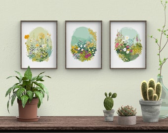 Set of 3 A4 or A3 botanical prints | wall art | Easter Birthday Gift | Choose your size