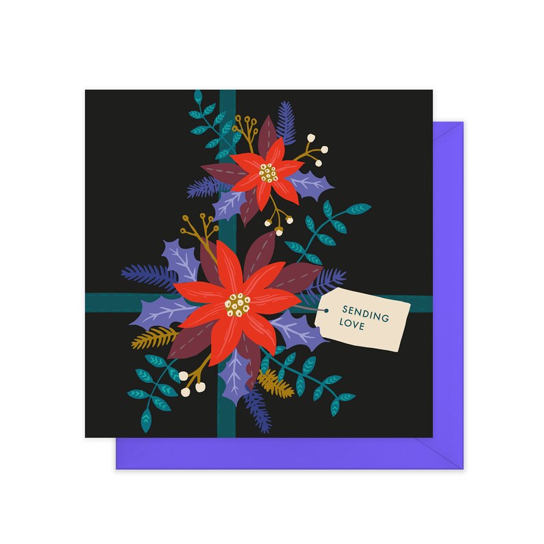 Christmas Present card Sending Love Christmas Card Christmas Floral Pattern Holiday card Poinsettia image 2