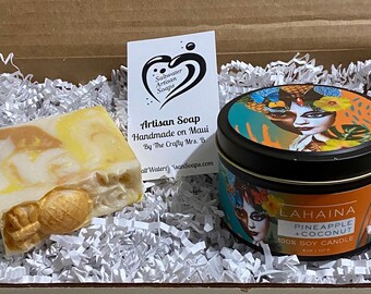 Pineapple & Coconut Milk Gift Set|Soap And Candle|Spa Set|Luxury Gift|Tropical|Unique|Artisan|Maui Made