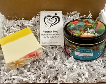 Maui Made Plumeria Soap And Candle|Gift Set From Hawaii|Holiday Gift|Tropical Gift|Unique Gift|Gift For Her