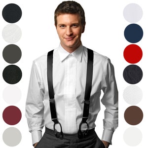 Hold'Em 100% Silk Suspenders Men Y - Back Fancy Solid Button End Dress Suspender – Many Colors and Designs Perfect for Tuxedo