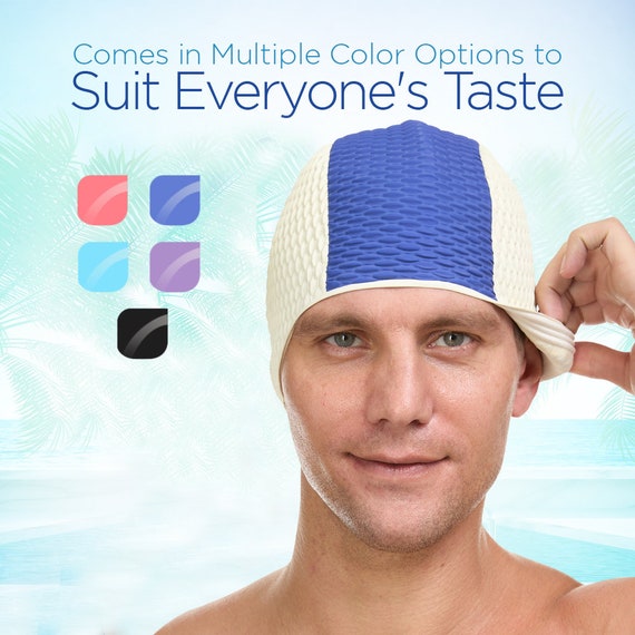 Beemo Swimming Caps for Men Two-tone Color Bubble Crepe Latex Long Short  Hair Swim Cap 