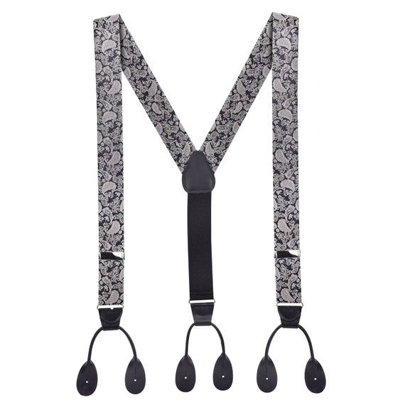 Hold'em 100% Silk Suspenders Men Y Back Fancy Solid Button End Dress  Suspender Many Colors and Designs Perfect for Tuxedo 