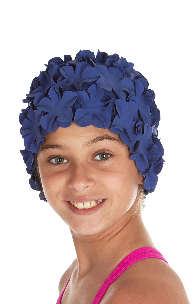 Beemo Kids Girls Swim Bathing Caps Age 714 Floral Petal Latex Etsy
